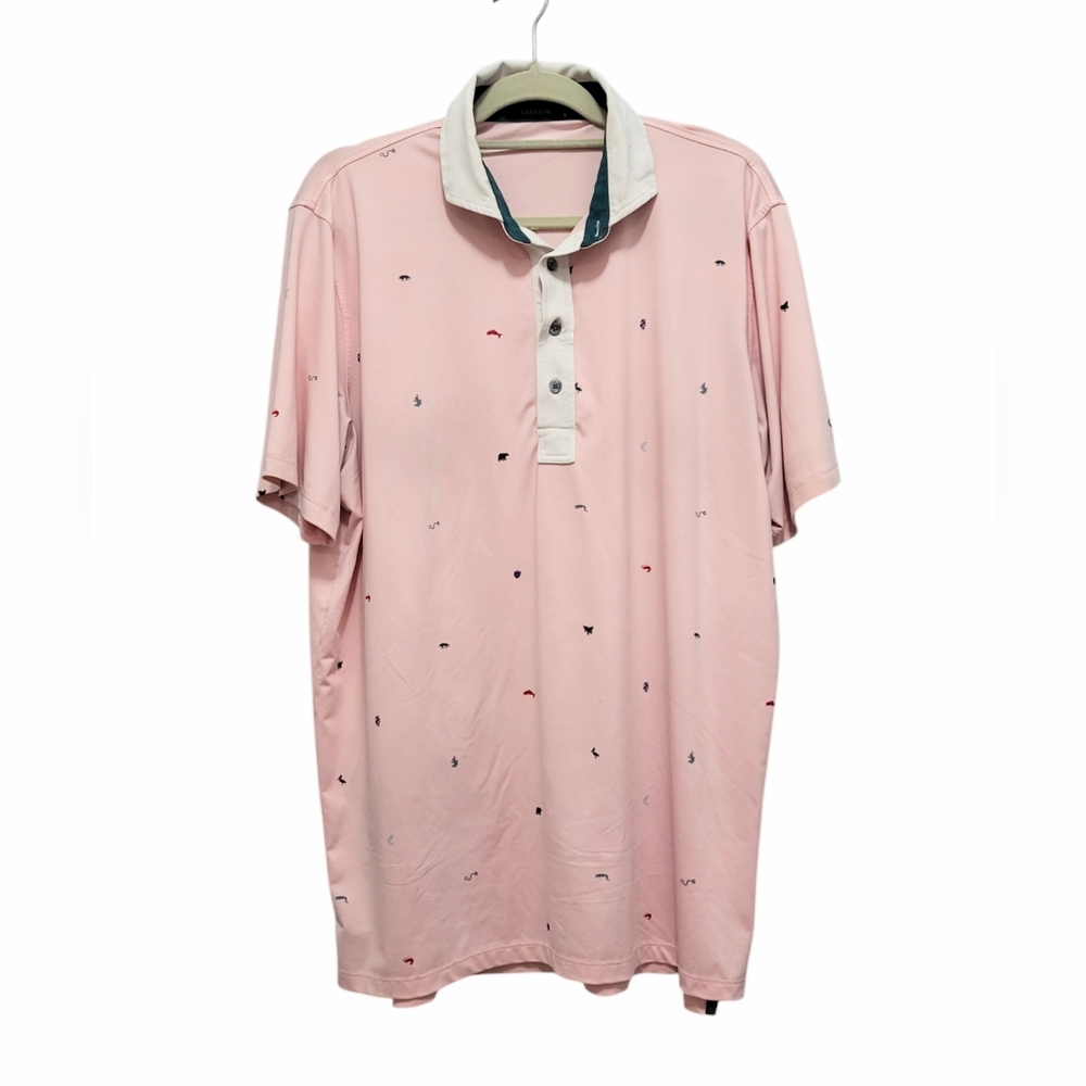 Greyson Golf Polo Shirt Mens Large Pink Nature Bear Fish‎ Fox Frog Snake